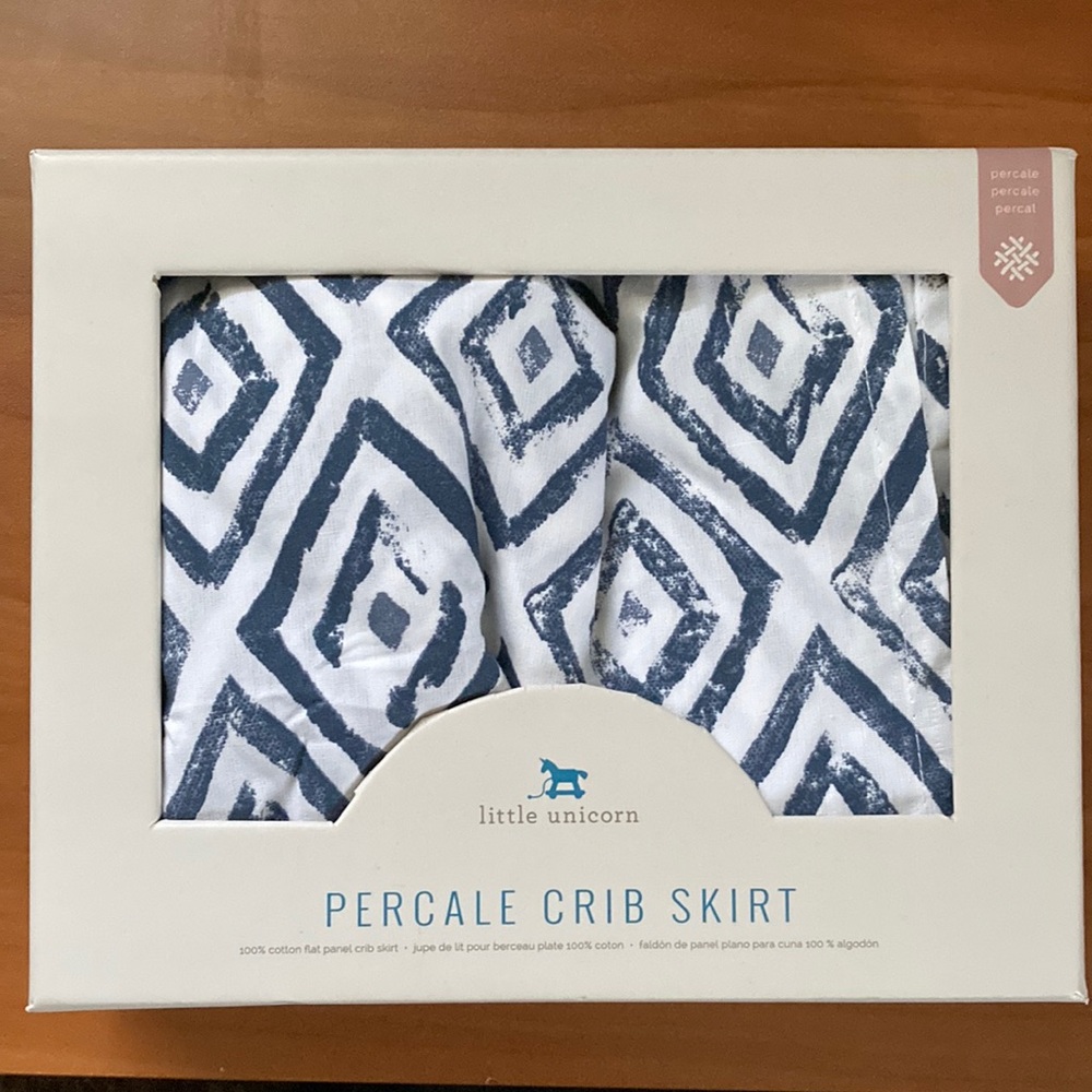 EUC Blue Ikat flat panel crib skirt
